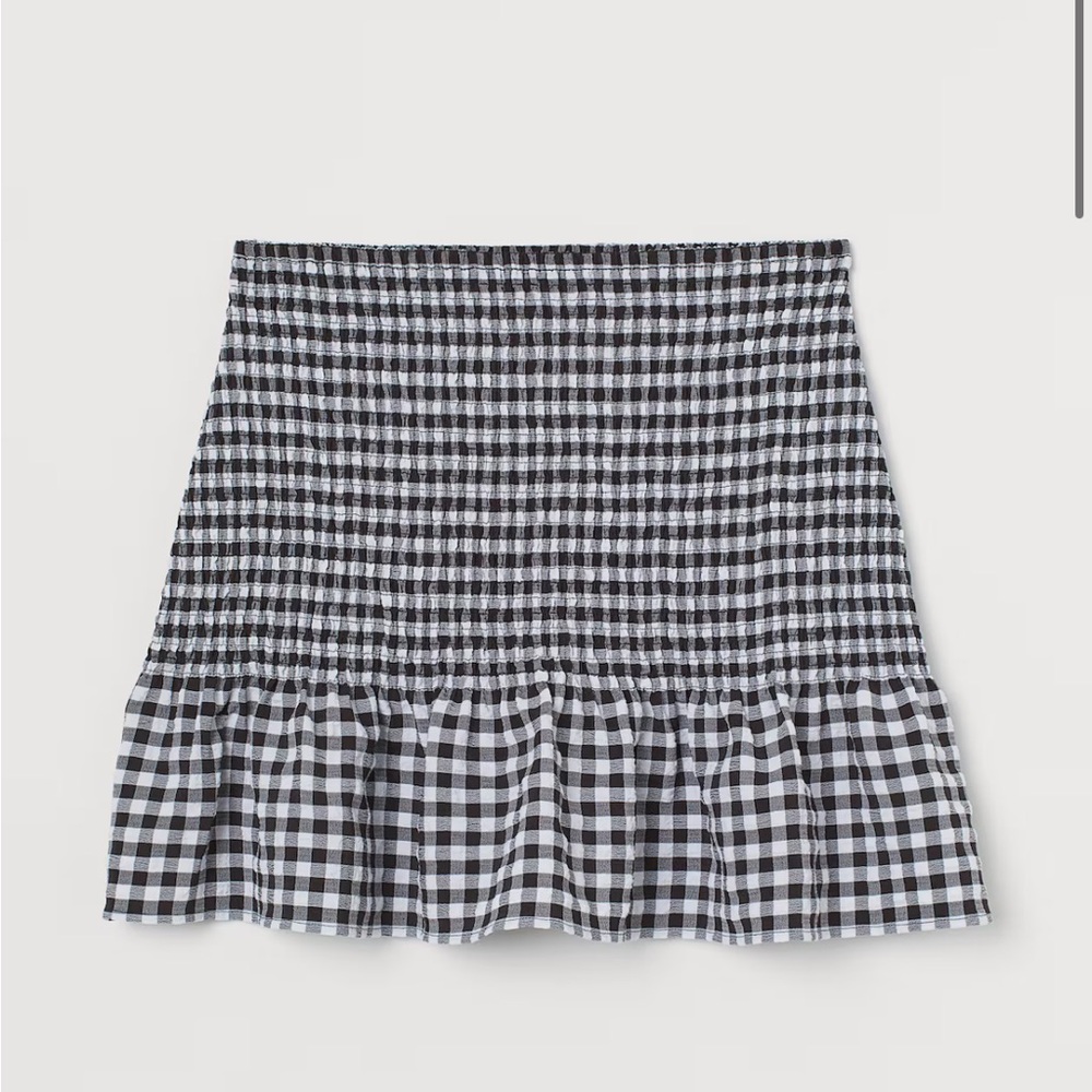 H&M Gingham elastic waist pull on stretchy ruffle hem mini skirt women's size XS